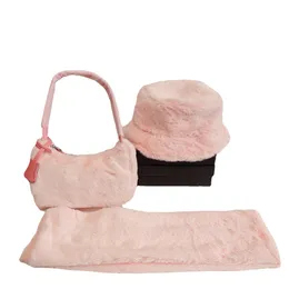 Evening Bags One Shoulder Handbag Crescent Underarm Bag Spring and Summer New Female Plush Three-piece Combination Hat Scarf Suit