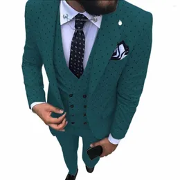 Mäns kostymer 2023 Men's Poika Dot Suit 3-stycken Senaste kappa pantdesigner skåran LAPEL TUXEDOS GROOMMEN FÖR VÄRKE/FASTY (Blazer Vest