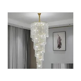 Ljuskronor lyxig trappa ljuskrona belysning guld heminredning kristall lampa spiral design hall lobby l￥ng upph￤ngning ljus fixt dhsoz