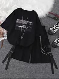 Kvinnor Tracksuits Summer Unisex Twopiece For Women Cargo Set Korean Fashion T Shirt Hippie Eesthetic 2 Piece Set Wide Ben Shorts Tomboy Outfits 230209