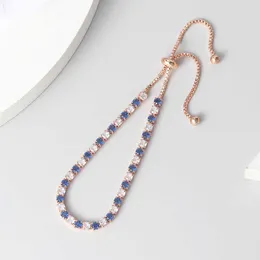 Łańcuchowe bransoletki łańcucha dla kobiet proste niebieski okrągły cyrkon Rose Gold Color Bransolera dziewczyna Bransoletka Modna Koreańska prezenty H055 G230208