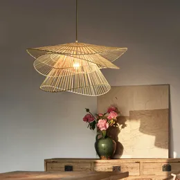 Kreatywne światła wisiorka zawieszenie jadalnia luminaire salon rattan żyrandol wystrój domu bambusowy lampa sufitowa 0209