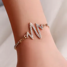 New Shiny Lightning Heartbeat Charm Bracelet Rhinestone Crystal Personalized Valentine Day Hand Jewelry Gifts for Women Girlfriend Bijoux Accessories Wholesale