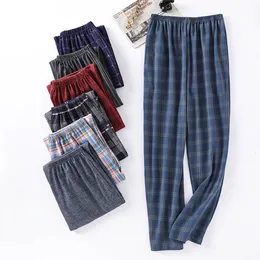 Mäns sömnkläder Casual Plaid Pants 4XL Sleepwear Men's Pyjamas Pants Spring Summer Cotton Trousers For Men Pyjamas Manliga bekväma hem PJ Pants 230208