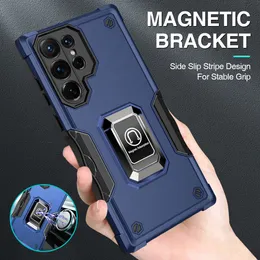 auto magnetische pantserhoes voor Samsung Galaxy S23Plus S23 Ultra S22 Ultra S21 S20 FE A53 A73 A14 13 camera beschermende houder ringstandaard schokbestendige hoes