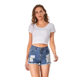 New High Waist Jeans Jeans Femininos de Shorts Jeans Altos Estream Fit Fit Women's Hot Pants DK022Y