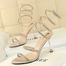 Summer Women Sandals Nightclub 8cm Thin 2024 High Green Red Stiletto Heels Glitter Crystal Roman Sandal Prom Shoes T230208 673