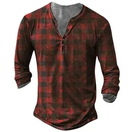 رجال tshirts خمر هنري قميص منقوش طباعة tshirt vneck زر الملابس طويلة الأكمام ربيع الخريف قمم كبيرة الحجم 230209