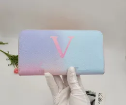 Gradient Color Zippy Long Wallets Women Luxury Bag Sarah Victorine Coin Purse Card Holder Designer Clutch Bags Lady Sunrise Pastel Purses louiseitys viutonity