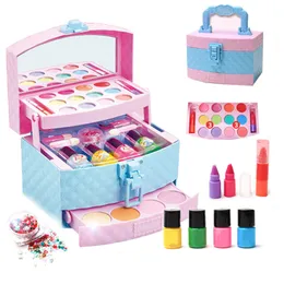 Красота мода Kids Makeup Kit для девочек, не токсичных настоящих косметических наборов для притворства, играя в день рождения подарка на день рождения дети 230208
