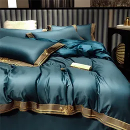 Set di biancheria da letto 2023 di Lusso 600TC Egitto Cotone Semplicità Set Ricamo In Oro Copripiumino Lenzuolo Federe 4 Pz