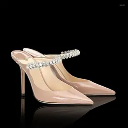 Sandaler Sandaler Spring and Summer High-Heeled Shoes Muller Pointed Rhinestone Chain Fashion Bankett Baotou Stiletto Ladies J230525