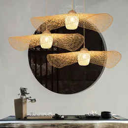 Lampor Nya japanska hängande lampa bambu rotting lampor skugga mössa tak ljus e27 lampor hotell restaurang gång tak hänge 0209
