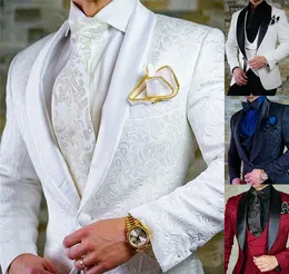 Mens Suits Blazers Tamanho personalizado Jacquard Groomsmen Branco noivo Tuxedos Shawl lapeel Men Wedding Prom Man Blazer Jacket com calças Conjunto 230209