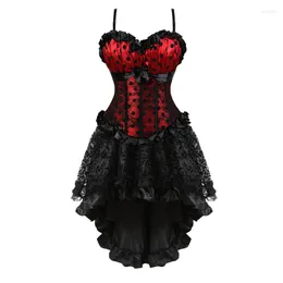 Bustiers & Corsets Women's Gothic Floral Lace Up Corset Dress Showgirl Clubwear Lingerie Costume Burlesque Vintage And Skirt Set