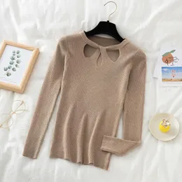 سترات النساء المجوفة خارج السترة المحبوكة نساء pullover الخريف الصلبة سليم pullovers الأكمام طويلة sueter mujer invierno 2023