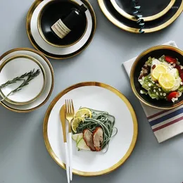 Пластины Европейская золотая боковая керамическая тарелка западная стейк -посуда салат из салат десерт