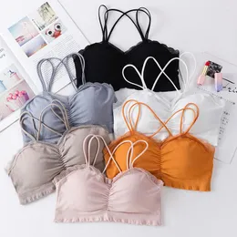 Camisoles & Tanks Seamless Sports Vest Girls Underwear Cross Straps Lace Beauty Back Wrap Chest Tube Top Bra