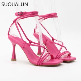 Kvinnor Thin Suojialun smal Summer High Sandals Band Heel Ladies Elegant Pumps Square Toe Outdoor Gladiator Shoes T230208 251