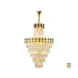 Ljuskronor E14 Luxury Crystal Chandelier Duplex Building Hollow Living Room Lamp Stor droppe Light Simple Modern Villa Hall Dhrli