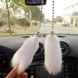 Decorations Fashion Imitate Mink Fur Car Pendant Crystal Diamante Rearview Mirror Hanging Fox Plush Ornaments Charm Auto Interior Decorate 0209