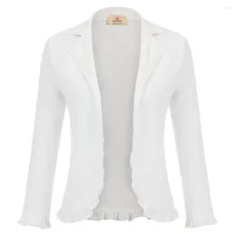 Damenjacken Frauen Shrug Bolero für Hochzeit Party Lässiger Reverskragen vorne offen gerüschter Baumwollmantel Soft Stretch Slim Solid Short