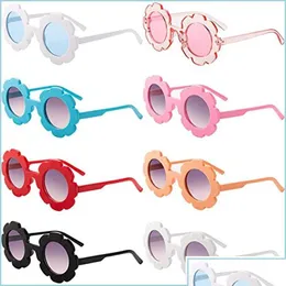 Okulary przeciwsłoneczne 2021 Cute Flower Round Dzieci dzieci Uv400 okulary kwiatowy chłopiec dziewczyna urocza dziecko okulary przeciwsłoneczne upuszczenie dostawy fashio moda Dhpfy