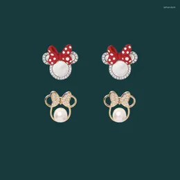 Stud Earrings Bow Cute Wholesale Pearl Mouse Crystals Cartoon Jewelry For Women 2023 Trend Anime Charm Wedding Accessories