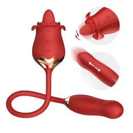 Brinquedos sexuais massageador nova rosa língua de duas cabeças lambendo vibrador telescópico ovo saltando brinquedo sexual feminino adulto