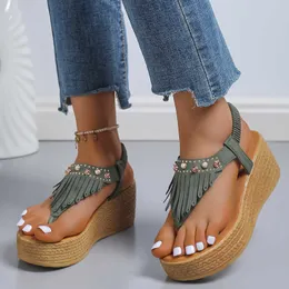 Sandalen 2022 Quasten Clip Toe Sommer Frauen Sandalen 2022 Blume Gedruckt Keile Sandalen Frau Plus Größe Nicht Slip Casual Schuhe weibliche T230208