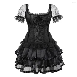 Bustiers & Corsets Corset Burlesque Costume Women Sexy Bustier Overbust Vintage Tutu Skirt Plus Size Lace Floral Dress With Sleeves