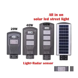 Solar Street Light 20W 40W 60W All in One Light Lights Outdoor Ilumina￧￣o Sensor de movimento ￠ prova d'￡gua para o caminho Lampa inteligente de parede Drop Grop Deliver DHDWB