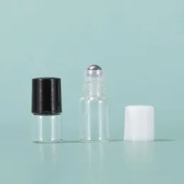 卸売パッケージングボトル1ml 2ml 3ml 5mlクリアガラスローラーボトル金属balと白い黒い蓋