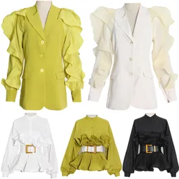 여성용 블라우스 셔츠 봄 여름 재킷 얇은 복장 꽃 모양 디자인 큰 벨트 블레이저 바디 슈트 홀리데이 옷