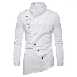 Men's Casual Shirts 2023 Men's Long Sleeve Shirt Asymmetrical Diagonal Front South Korea Fashion Street Dress Cute Personality Top White