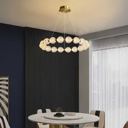Lights Luxury Chandelier Pearl Necklace Ring Acrylic Ball Copper LED Ceiling pendant lights Living Room Lamp Bedroom Light Fixture 0209