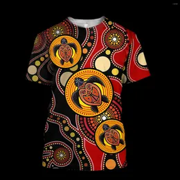 メンズTシャツ3DタートルTシャツアボリジニの先住民族のトカゲと太陽ティーサマーユニセックス
