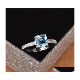 Anello solitario Trendy Aquamarine 925 Sterling Sier Wedding Anelli di fidanzamento per le donne Blue Sapphire Natural Luxury Jewelry Drop Deliv Dhtev