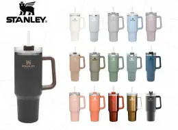 40 Unzen Stanley Pink Cups Tumbler mit Griffdeckel Strohhalm Große Kapazität Bier Wasserflasche Outdoor Camping Tassen Vakuumisoliertes Trinken