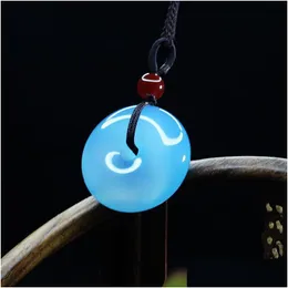 Charms Natürliche blaue Chalcedon Sicherheitsschnalle Achat Anhänger Paar Halskette Herren und Damen Jade Pendantcharms Drop Lieferung 20 Dhg9H