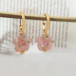 Orecchini a cerchio placcatura color oro dolce con un bel ciondolo a forma di fiore rosa per donne ragazza elegante splendido carino grazioso gioiello