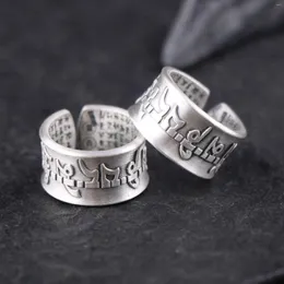 Anelli a grappolo Anello in argento sterling S999 in stile etnico retrò a sei caratteri Mantra da uomo