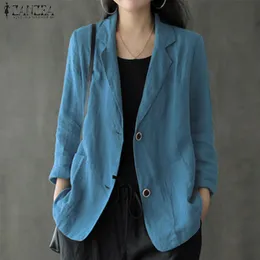 Feminino feminino blazers outono de terno casual lapela sólida fina blazer zanzea feminino de manga comprida linho de algodão casacos femininos jackets outwear 230209