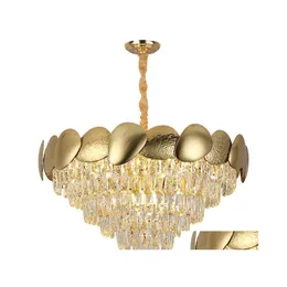 Lustres Luz Lustre de Cristal Luxo Sala de Estar Quarto Aço Inoxidável Sementes de Melão Dourado K9 Lâmpada Iluminação Drop Delive Dhiwm