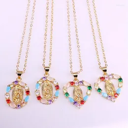 Chains 10Pcs Oval/Heart Shape Cz Religion Charm Pendant Colorful Cubic Zirconia Micro Pave Necklace