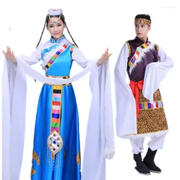 Scenkläder långärmad zang nationella dansdräkter för kvinnor män kinesiska antika klassiska tibetanska kläder prestanda kläder