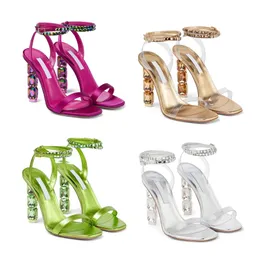 Aura Crystal Heel Sandals Luxury Designer Aquazzura Ownestone Decort High Heels Fashion Fashion Transparent PVC 10,5см на верхних каблуках Rome Sandal 35-41