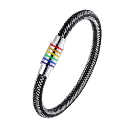 Link Chain Unique Designer Black/White Genuine Braided Bracelet Men Stainless Steel Gay Pride Rainbow Magnetic Charms Bracelet Women Gift G230208