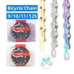 S cykel 9/10/11/12 Speed ​​Half Hollow Ultralight Electropated Colorful Golden 116/126 Links MTB Road Bike Chain 0210