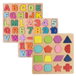 Blocks Wooden Jigsaw Puzzles Toys Alphabet ABC Numbers Shape Recognition Toy Early Educational Preschool Learning 230209